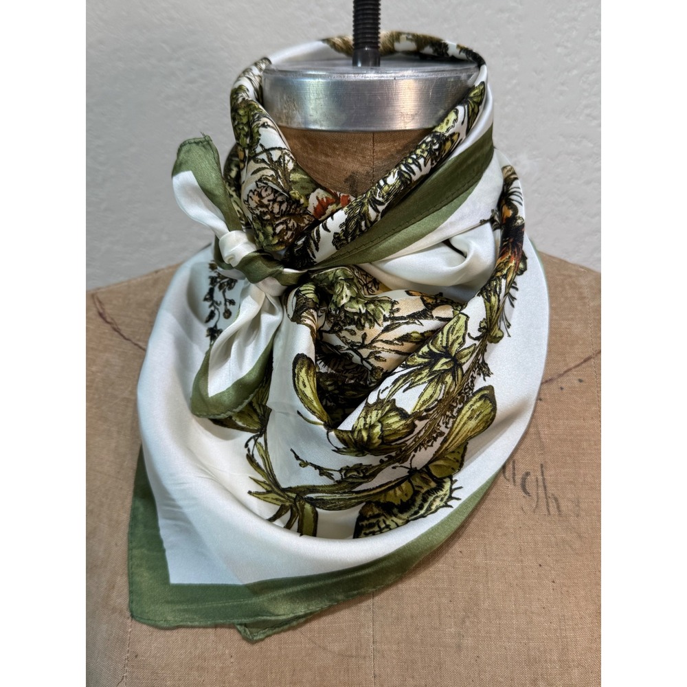 A Rare Bird Green Butterfly Floral Botanical Square Wild Rag Scarf Nature NEW